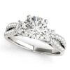 Size: 4 – 14k White Gold Split Shank 3 Stone Round Diamond Engagement Ring (2 cttw)