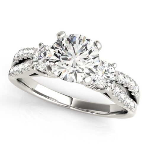 Size: 4 – 14k White Gold Split Shank 3 Stone Round Diamond Engagement Ring (2 cttw)