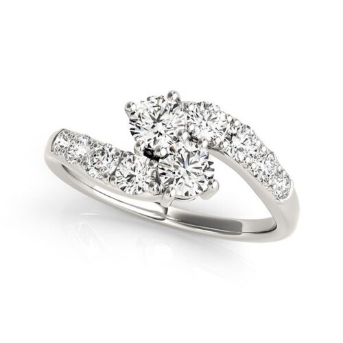 Size: 6 – 14k White Gold Two Stone Overlap Design Diamond Ring (1 cttw)
