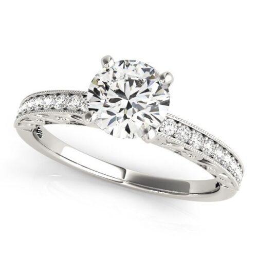 Size: 3 – 14k White Gold Antique Style Diamond Engagement Ring (1 1/8 cttw)