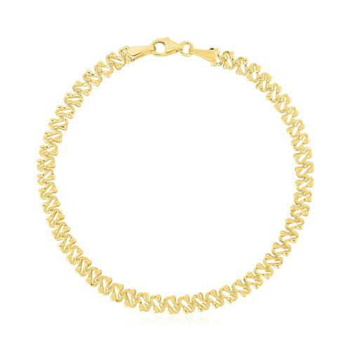 Size: 7” – 14k Yellow Gold High Polish Textured Fancy Chain Bracelet (4mm)