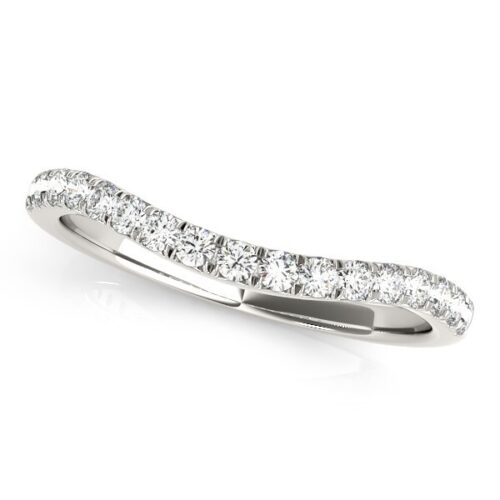 Size: 6 – 14k White Gold Pave Set Round Diamond Curved Wedding Band (1/4 cttw)