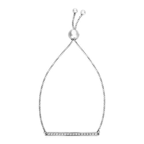 Size: 9.25” – Adjustable Bar Bracelet with Cubic Zirconia in Sterling Silver