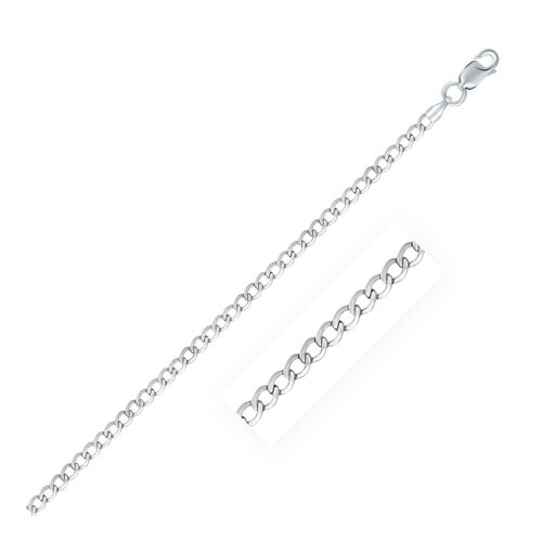 Size: 20” – Rhodium Plated Sterling Silver Curb Style Chain (3.00 mm)