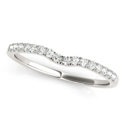 Size: 7 – 14k White Gold Curved Pave Setting Diamond Wedding Ring (1/8 cttw)