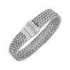 Size: 7.25” – Woven Rope Bracelet with White Sapphire Accented Clasp in Sterling Silver