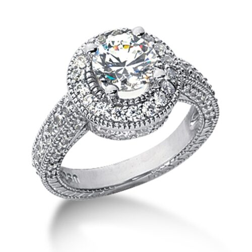 Size: 7.5 – 14k White gold Vintage Halo Diamond Semi-Mount