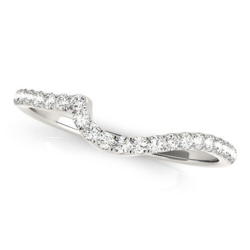 Size: 4 – 14k White Gold Round Pave Setting Curved Diamond Wedding Ring (1/5 cttw)