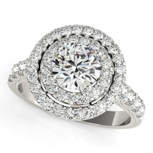 Size: 7 – 14k White Gold Diamond Engagement Ring with Double Pave Halo (2 5/8 cttw)