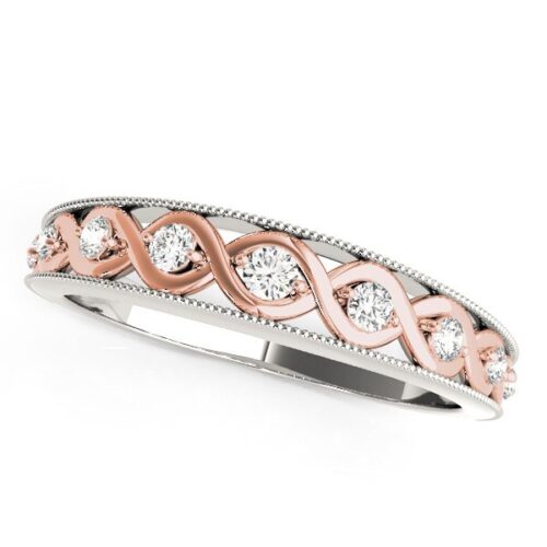 Size: 7.5 – 14k White And Rose Gold Infity Diamond Wedding Band (1/8 cttw)