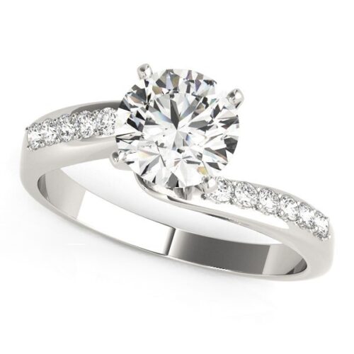 Size: 5 – 14k White Gold Bypass Round Pronged Diamond Engagement Ring (1 5/8 cttw)