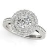 Size: 9 – 14k White Gold Round with Two-Row Halo Diamond Engagement Ring (1 1/2 cttw)