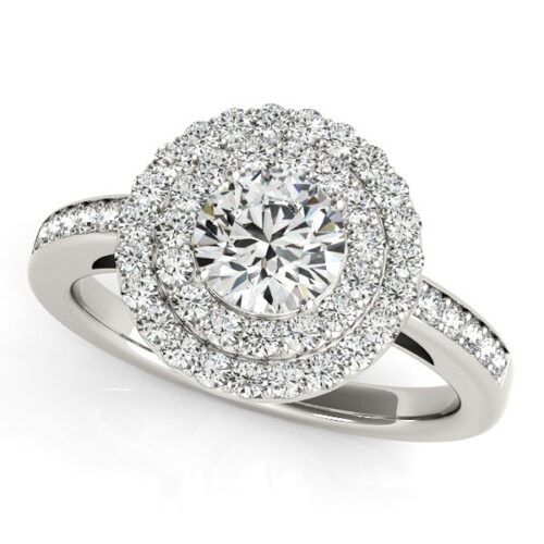 Size: 9 – 14k White Gold Round with Two-Row Halo Diamond Engagement Ring (1 1/2 cttw)