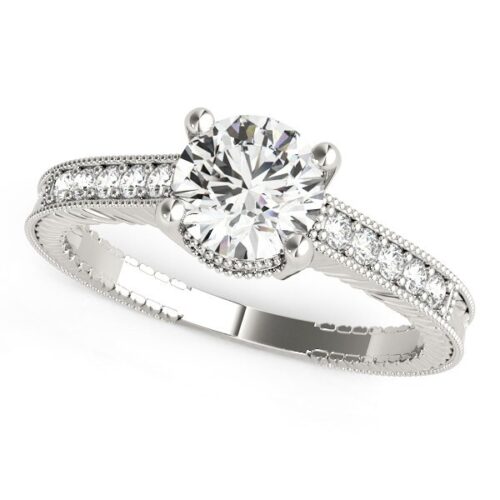 Size: 8 – 14k White Gold Round Antique Style Diamond Engagement Ring (1 1/8 cttw)