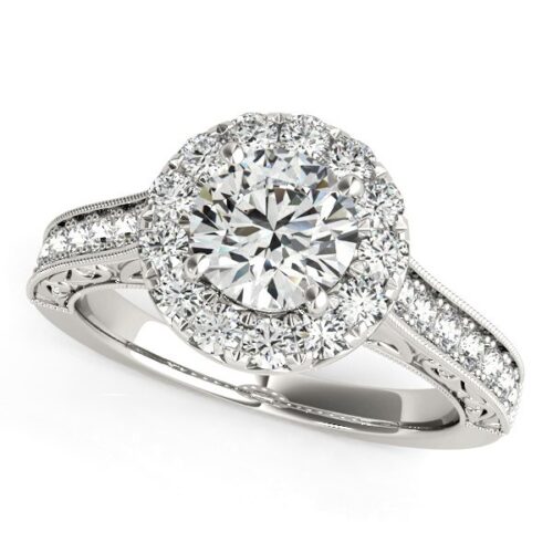 Size: 8 – 14k White Gold Round Diamond Engagement Ring with Stylish Shank (1 5/8 cttw)