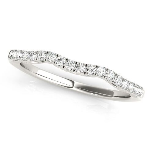Size: 8 – 14k White Gold Wave Motif Diamond Wedding Band (1/5 cttw)