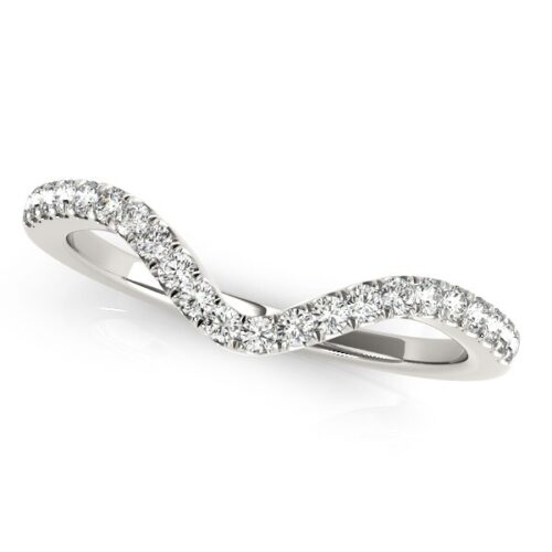 Size: 6.5 – 14k White Gold Wavy Design Round Diamond Wedding Ring (1/6 cttw)