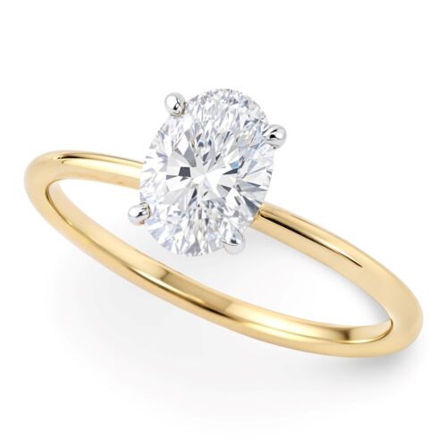 Size: 3.5 – 1 Carat Oval Lab Grown IGI G/VS1 Diamond Solitaire Ring in 10K Yellow Gold