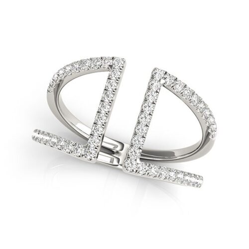 Size: 3 – 14k White Gold Open Style Dual Band Ring with Diamonds (1/2 cttw)