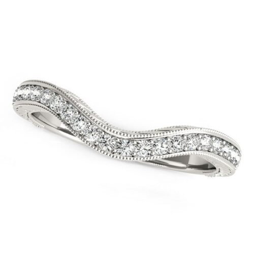 Size: 5.5 – 14k White Gold Milgrained Baroque Curved Diamond Wedding Ring (1/6 cttw)