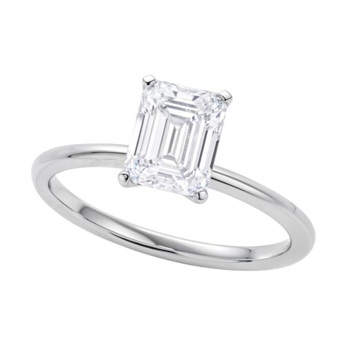 Size: 3.5 – 1 1/2 Carat Emerald Lab Grown IGI G/VS1 Diamond Solitaire Ring in 10K White Gold