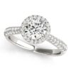 Size: 5.5 – 14k White Gold Halo Diamond Engagement Ring with Pave Band (1 1/3 cttw)