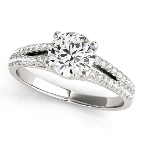 Size: 4.5 – 14k White Gold Split Shank Round Diamond Engagement Ring (1 1/8 cttw)