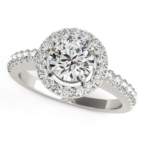 Size: 5.5 – 14k White Gold Classic with Pave Halo Diamond Engagement Ring (1 1/2 cttw)