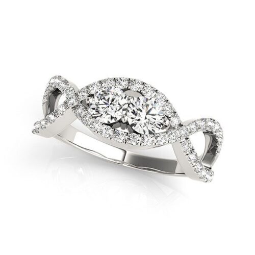 Size: 7.5 – 14k White Gold Split Shank Infinity Two Stone Round Diamond Ring (1/2 cttw)