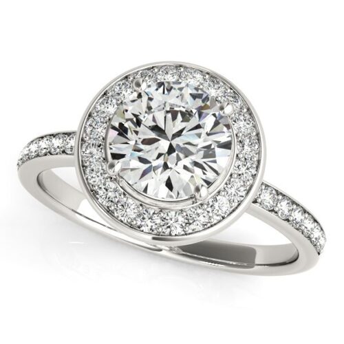 Size: 5.5 – 14k White Gold Round Halo Diamond Engagement Ring (1 1/2 cttw)