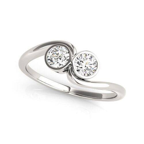 Size: 7.5 – 14k White Gold Bezel Set Curved Band Two Stone Diamond Ring (1/2 cttw)