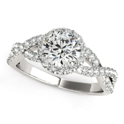 Size: 8 – 14k White Gold Entwined Split Shank Diamond Engagement Ring (1 1/2 cttw)