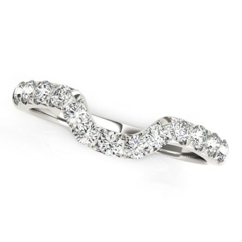 Size: 6 – 14k White Gold Curved Design Pave Diamond Wedding Ring (1/6 cttw)