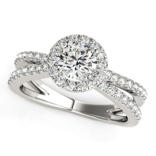 Size: 8.5 – 14k White Gold Diamond Engagement Ring with Split Shank Design (1 1/2 cttw)