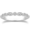 Size: 6 – 14k White Gold Vintage Look Fancy Pave Diamond Milgrain Wedding Ring Band