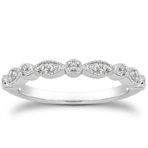 Size: 6 – 14k White Gold Vintage Look Fancy Pave Diamond Milgrain Wedding Ring Band