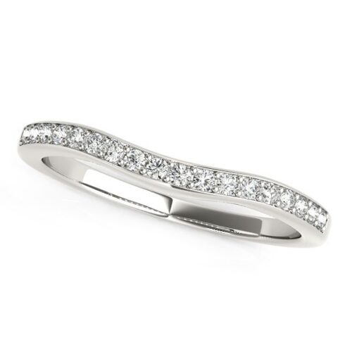 Size: 7.5 – 14k White Gold Curved Diamond Wedding Ring (1/4 cttw)