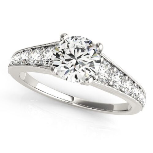 Size: 7.5 – 14k White Gold Antique Tapered Shank Diamond Engagement Ring (1 3/8 cttw)