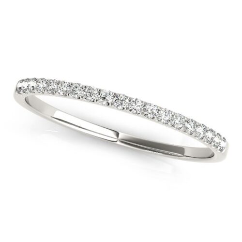 Size: 9 – 14k White Gold Slim Pave Set Diamond Wedding Band (1/8 cttw)