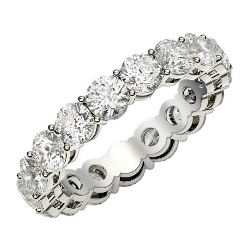 Size: 8.5 – Round Cut Lab Grown Diamond Eternity Ring in 14k White Gold (3 cttw FG/VS2)