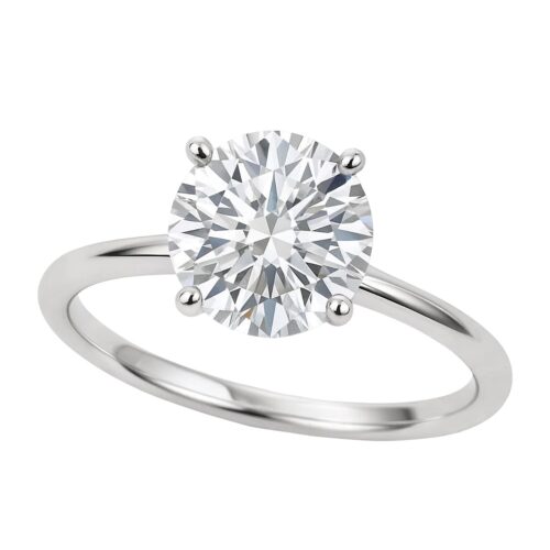 Size: 8 – 2 Carat Round Lab Grown IGI G/VS1 Diamond Solitaire Ring in Sterling Silver