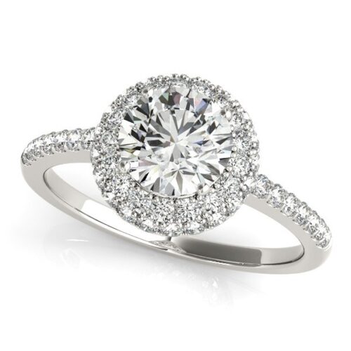 Size: 5 – 14k White Gold Classic Round Diamond Pave Design Engagement Ring (1 1/2 cttw)