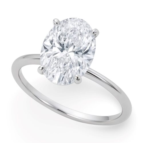 Size: 3.5 – 3 Carat Oval Lab Grown IGI G/VS1 Diamond Solitaire Ring in 10K White Gold
