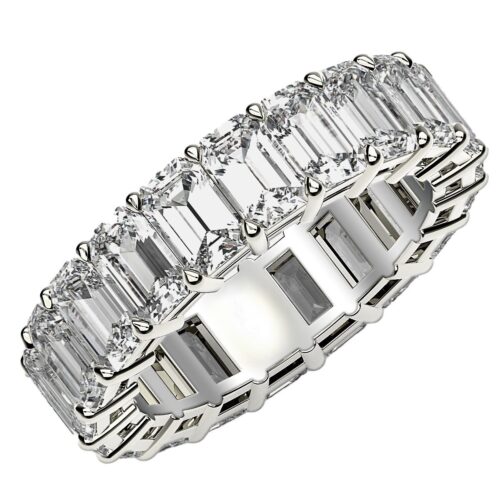Size: 8.5 – Emerald Cut Lab Grown Diamond Eternity Ring in 14k White Gold (7 cttw FG/VS2)
