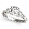 Size: 8.5 – 14k White Gold Antique Design 3 Stone Diamond Engagement Ring (1 3/4 cttw)
