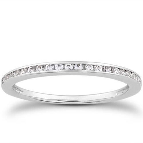 Size: 4.5 – 14k White Gold Slim Profile Diamond Channel Set Wedding Ring Band