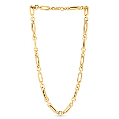 Size: 18 – 14k Yellow Gold Italian Alternating Paperclip Round Links Chain Necklace