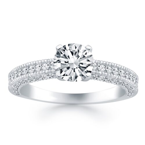 Size: 8 – 14k White Gold Diamond Micropave Milgrain Engagement Ring