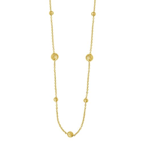 Size: 18 – Alternating Bead Chain Necklace in 14K Yellow Gold