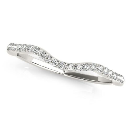 Size: 8.5 – 14k White Gold Curvy Style Wedding Ring with Round Diamonds (1/8 cttw)